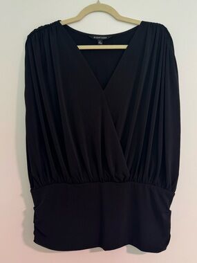 41 Hawthorn Black Draped Surplice Blouse | Flowy Waist Cinch Top XL